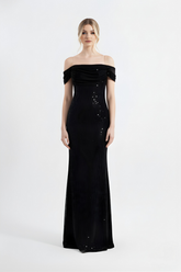 Victoria | Sequined Sheer Strap Maxi Fishtail Evening Dress